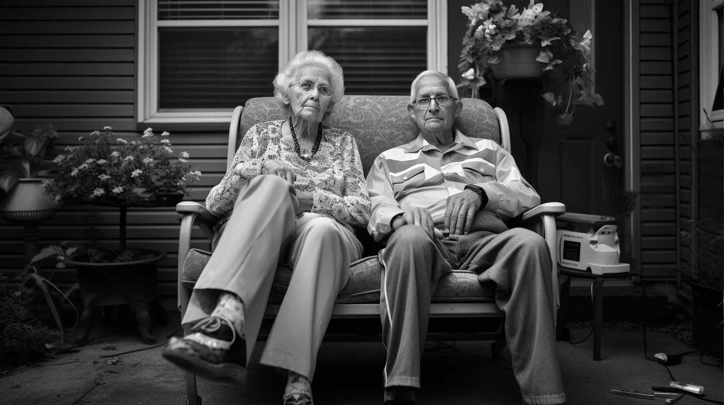 An elderly couple is sitting at their backyard at their home in Parma Heights Ohio