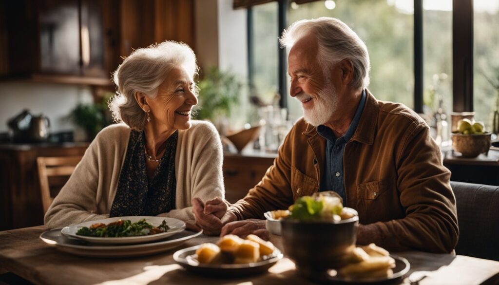 Elderly couple enjoying a meal together