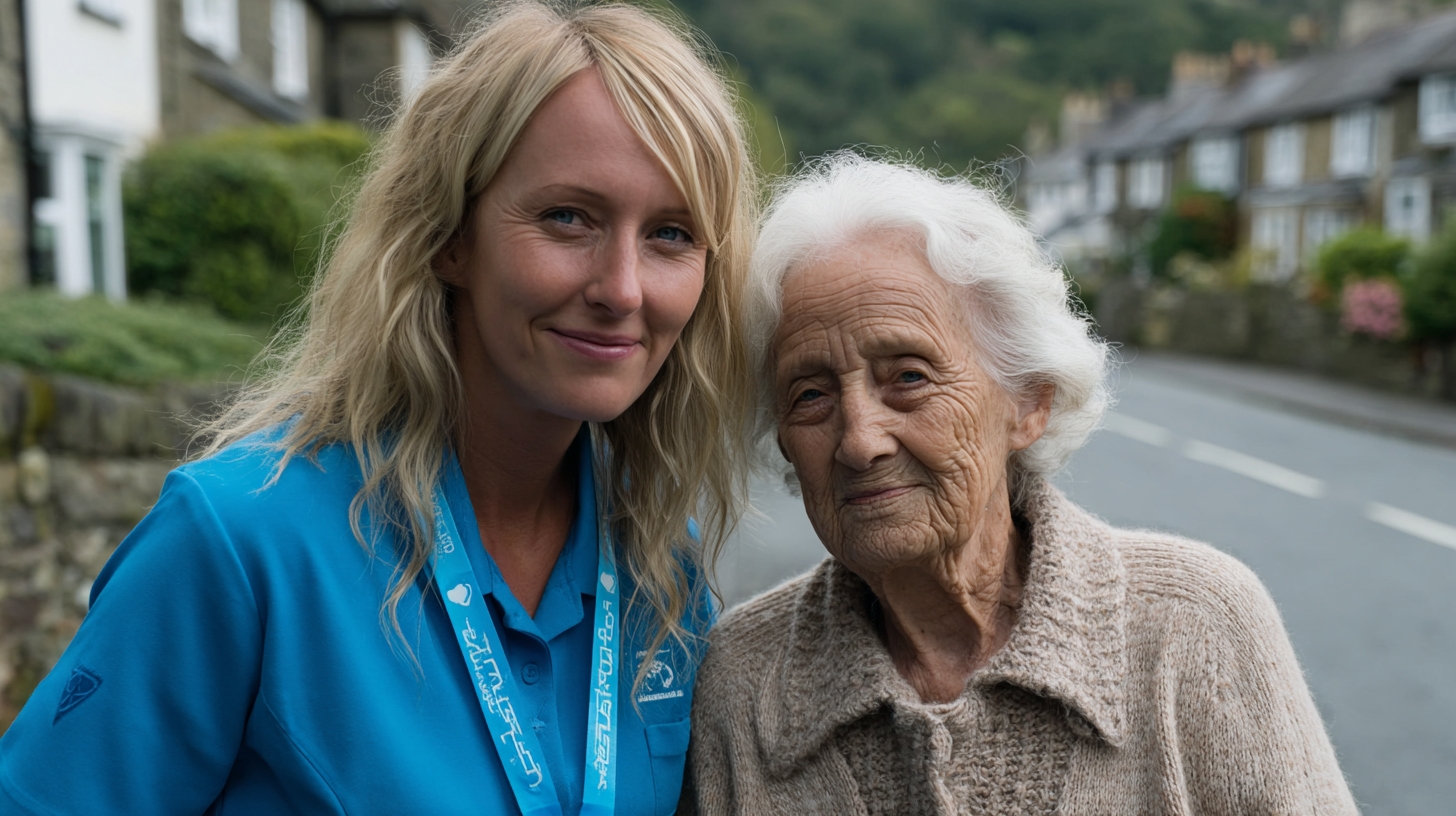 a home care worker accompanying an elderly person